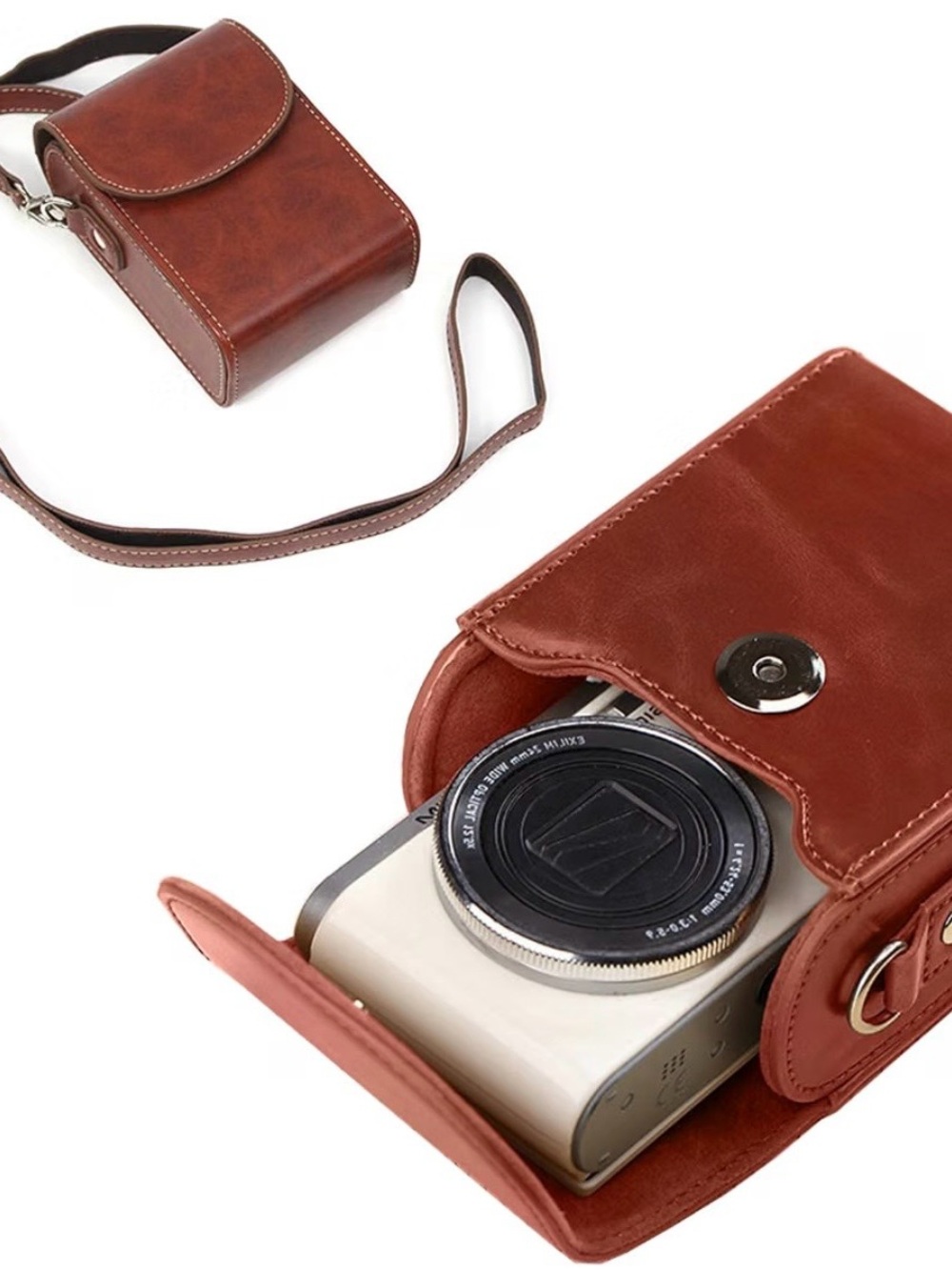 Compact Brown Camera Case Bag for Point-and-Shoot Cameras